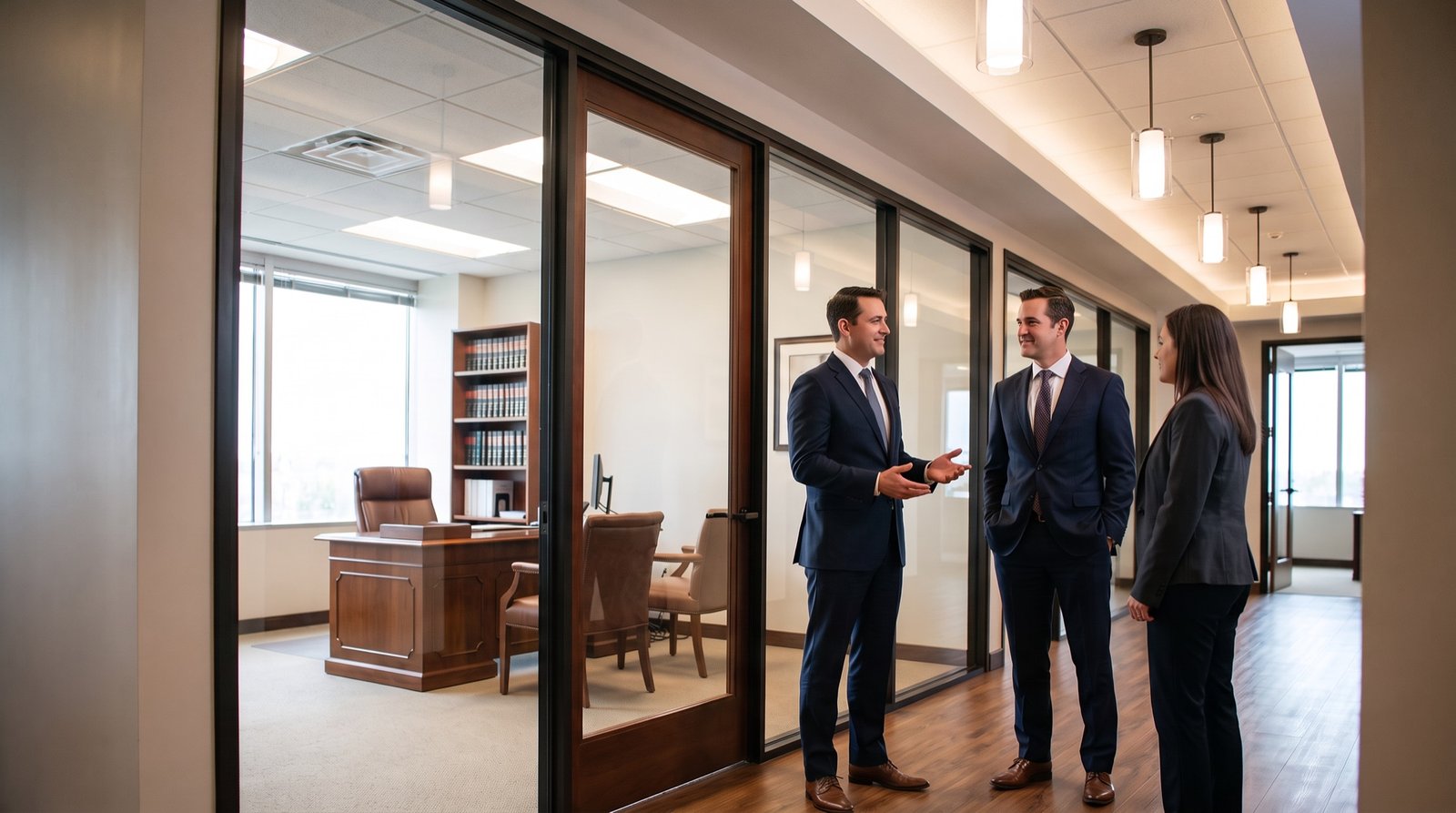 An attorney at the desk of a modern law office