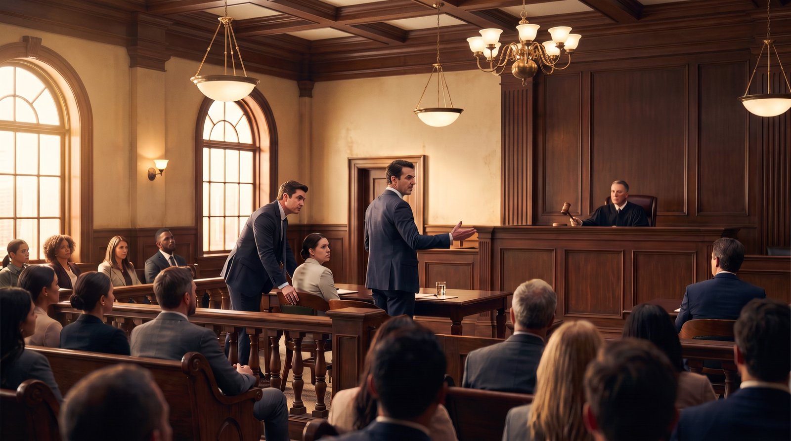 An attorney at the desk of a modern law office